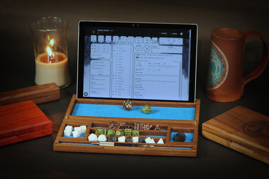 Personalized Hardwood Dice Tray and Vault With Full Size Tablet Stand