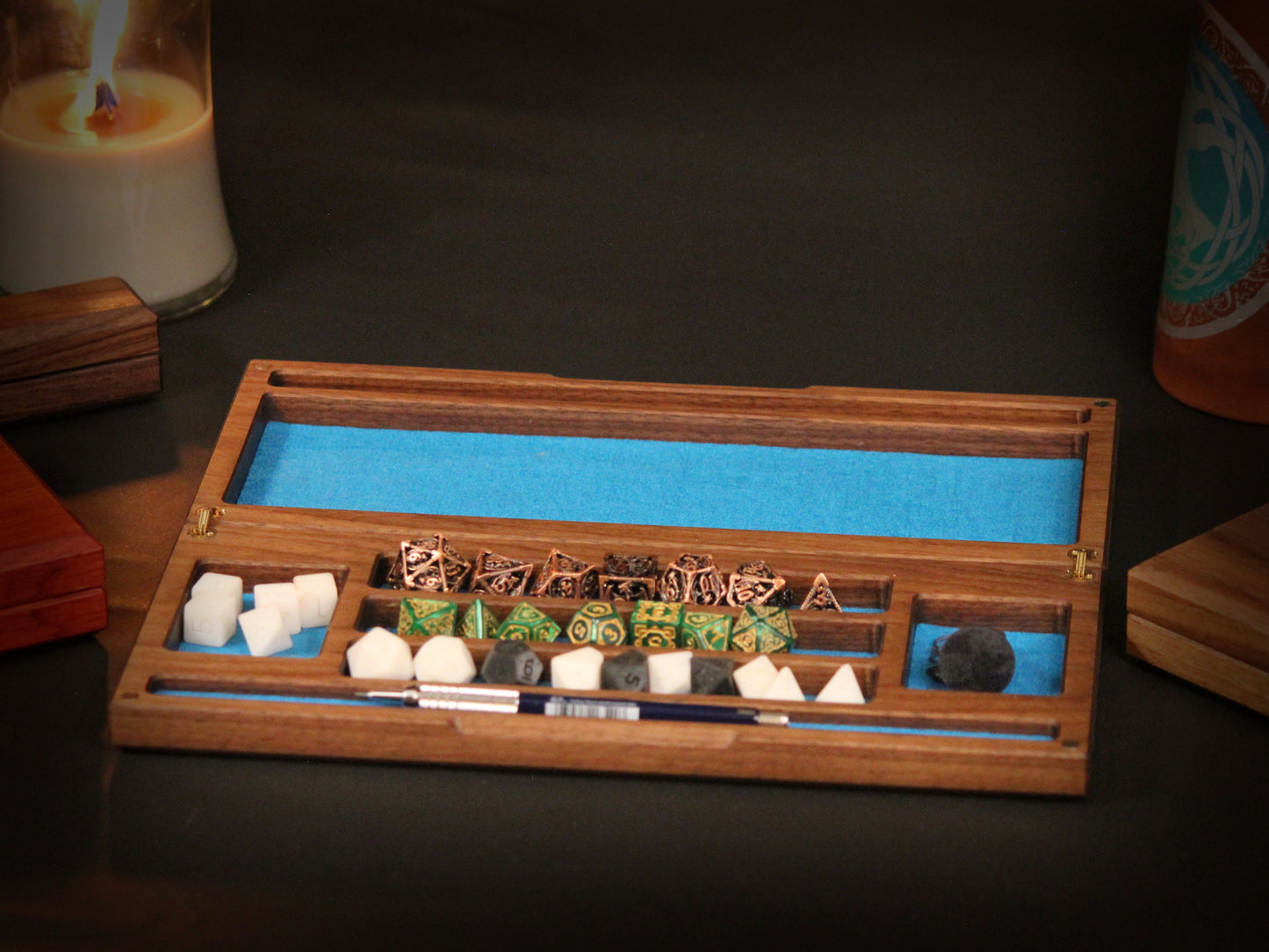 Personalized Hardwood Dice Tray and Vault With Full Size Tablet Stand