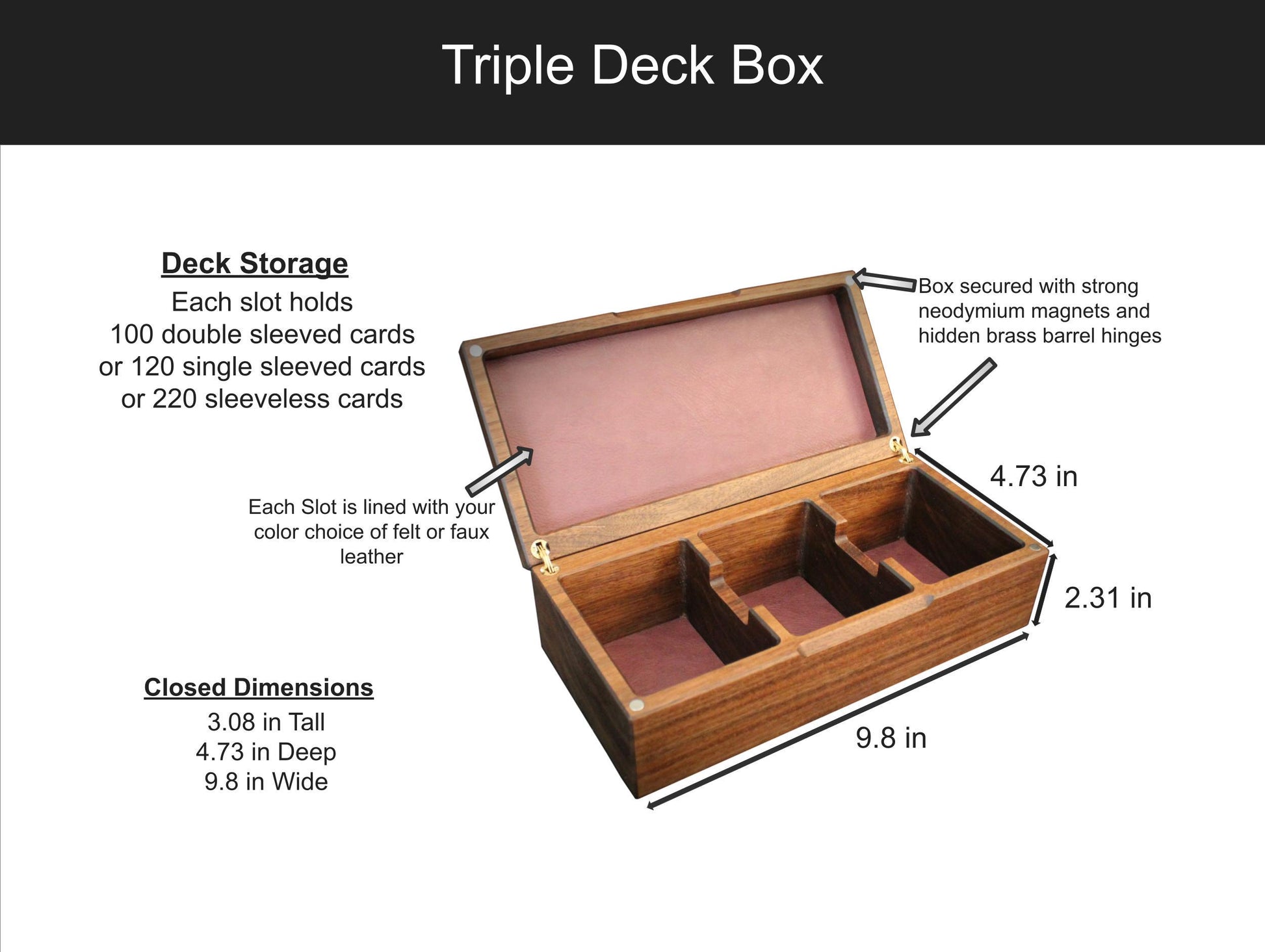 Personalized Hardwood Triple Commander Deck Box