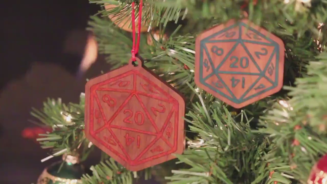 Walnut D20 Christmas Ornament